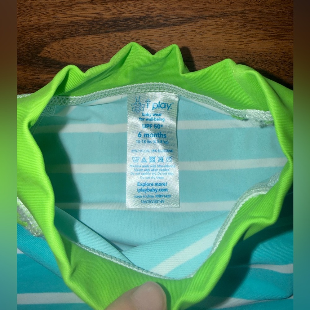Green & Aqua Baby Swim Trunks & Rash Guard Set 3-6 Month w/ built in swim diaper - Picture 2 of 9